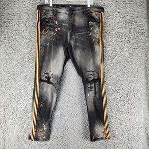 Legacy Edition Jeans Mens 38x32 Black Stretch Paint Splatter Skinny